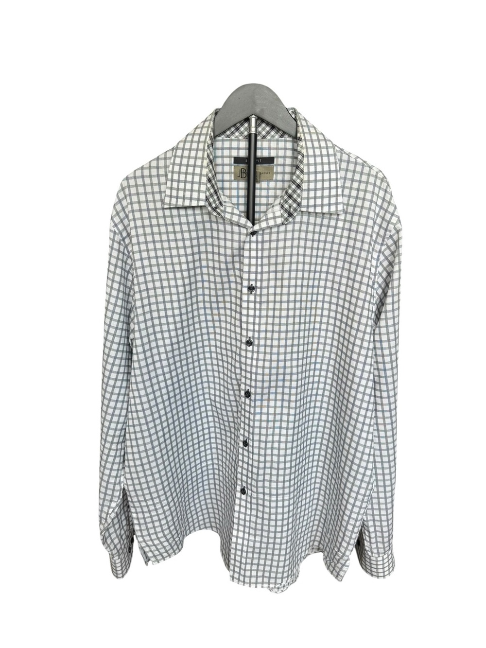 Jhane Barnes JB Slim Fit Button Down Shirt XL Gray White Check Cotton